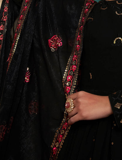 Starry Nights Black Georgette Designer Ethnic Gown For Women with Sequin Embroidery