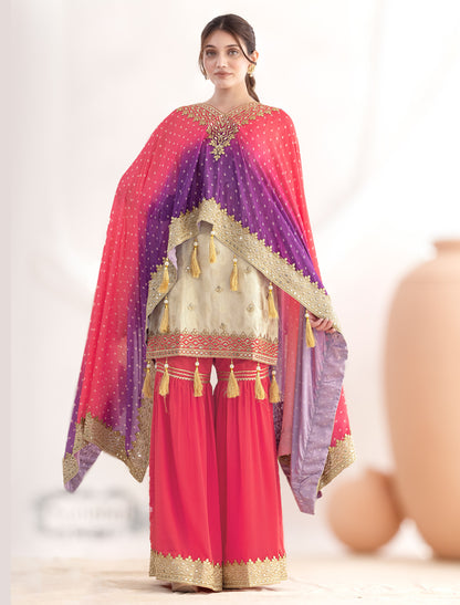 Stylish Mirror Work Sharara Set Freesize Fit