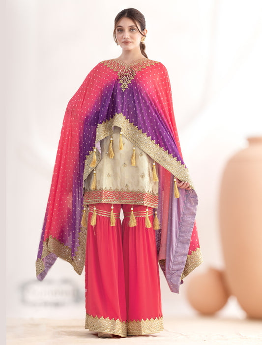 Stylish Mirror Work Sharara Set Freesize Fit