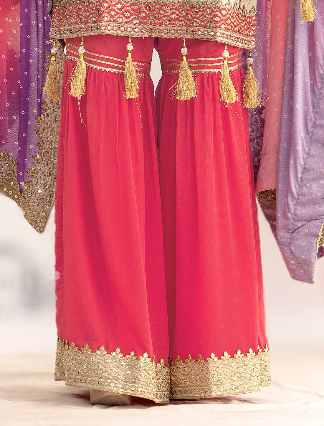 Stylish Mirror Work Sharara Set Freesize Fit