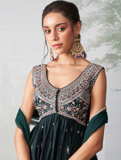 Rangoli Georgette Ethinc Multi Thread Embroidery Gown Sets