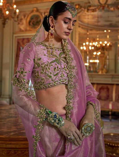 Light Pink Soft Tissue Mulri Thread Embroidery Ethnic Saree