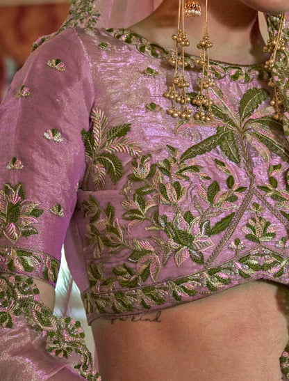 Light Pink Soft Tissue Mulri Thread Embroidery Ethnic Saree