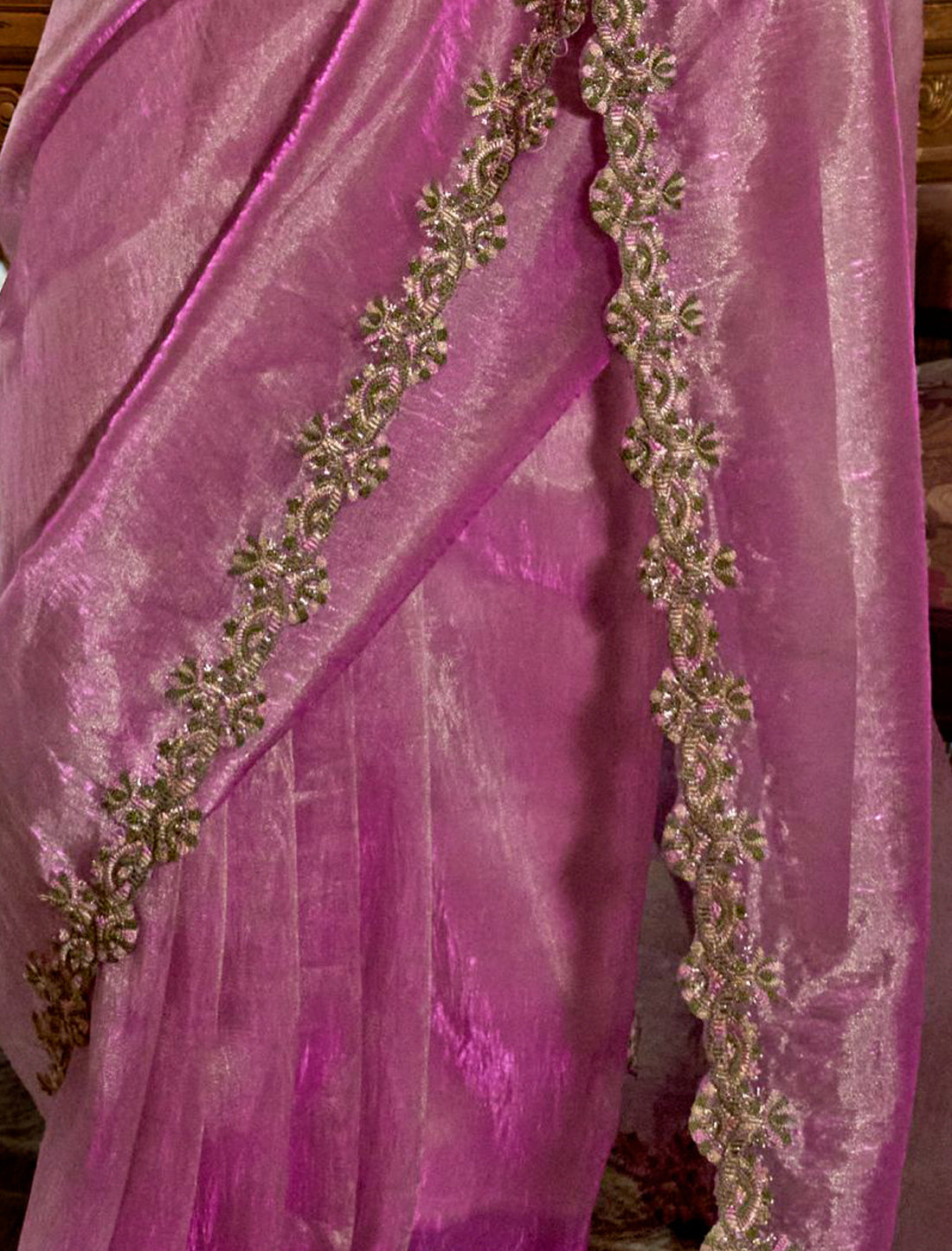 Light Pink Soft Tissue Mulri Thread Embroidery Ethnic Saree
