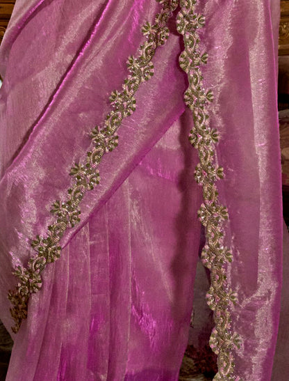 Light Pink Soft Tissue Mulri Thread Embroidery Ethnic Saree