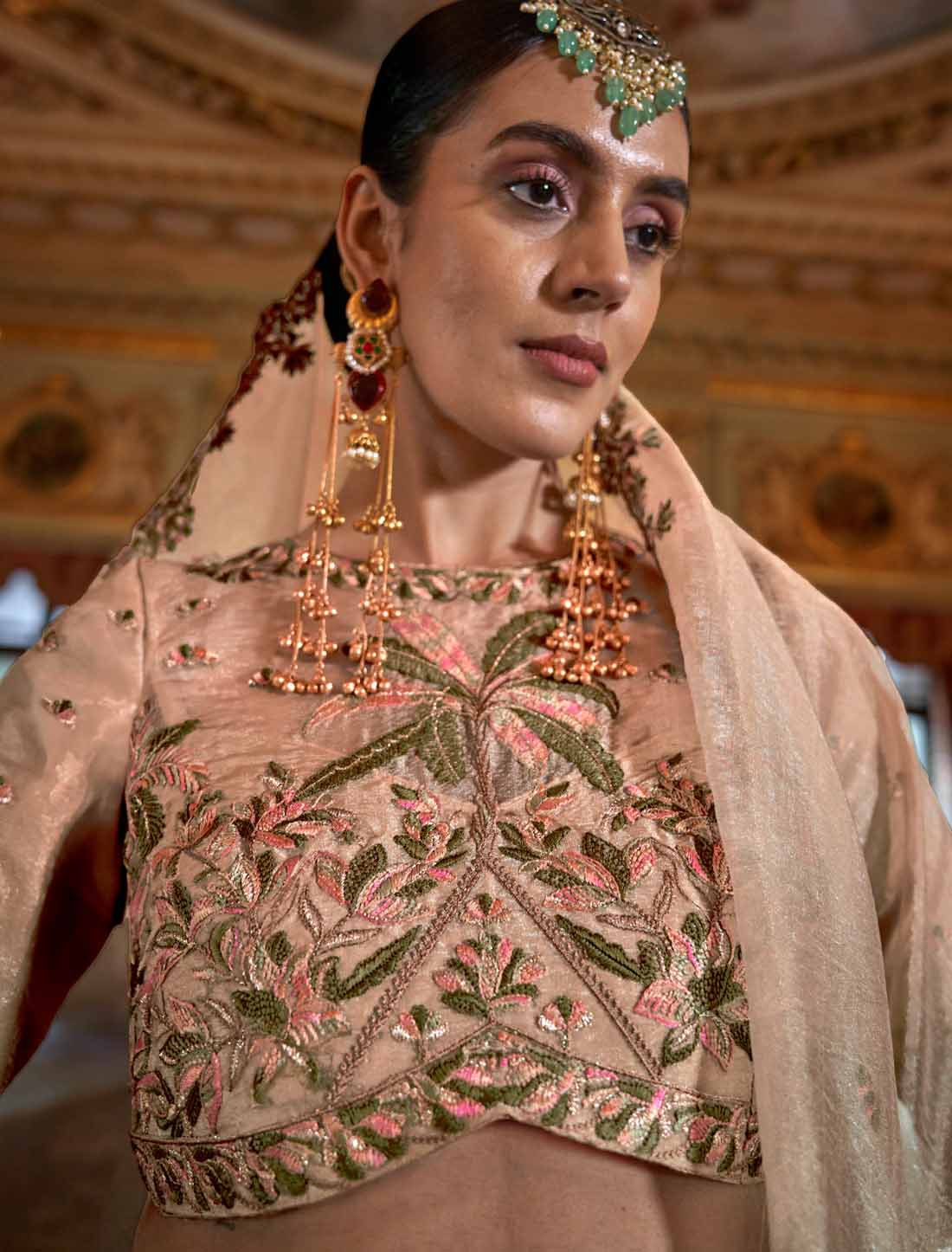 Light Cream Soft Tissue Ethnic Multi Thread Embroidery Work Saree