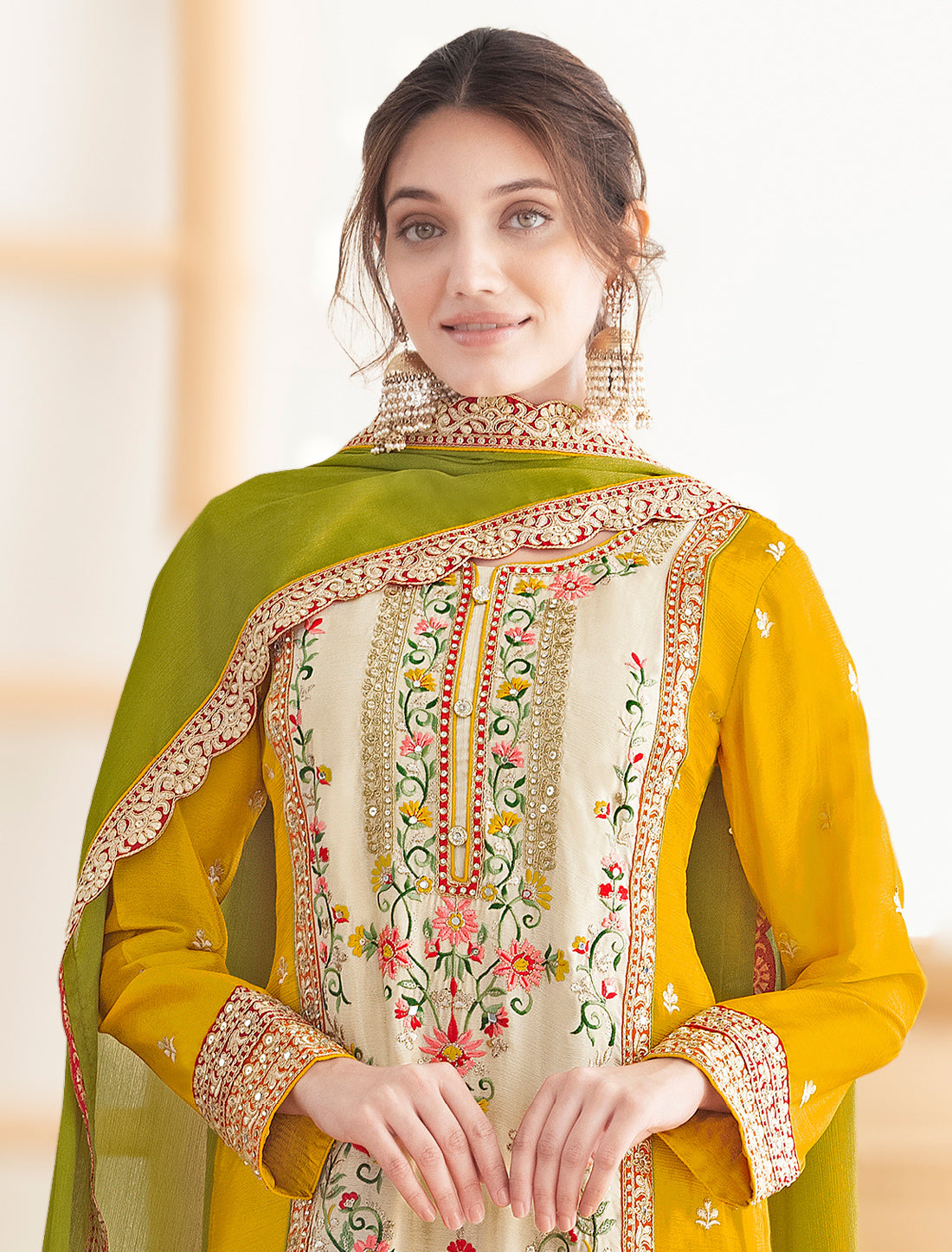 Freesize Ethnic Wear India – Premium Chinnon Embroidered Set