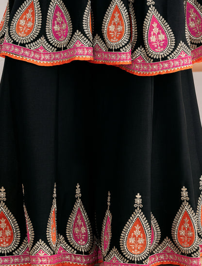 Black Kalidar Party Wear Anarkali Suit Set With Palazzos & Dupatta