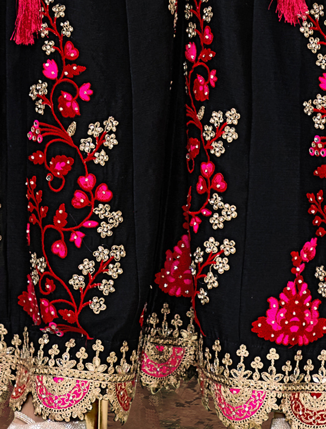 Black Chinnon Designer Party Wear Embroidered Suit Sets, Dupatta, Palazzo