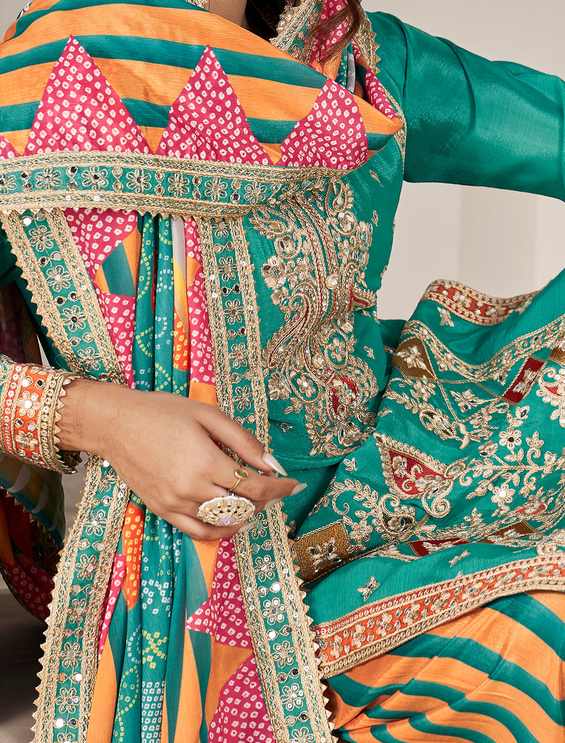 Designer Mirror Work Suit Set – Inside Margin 48 Inch