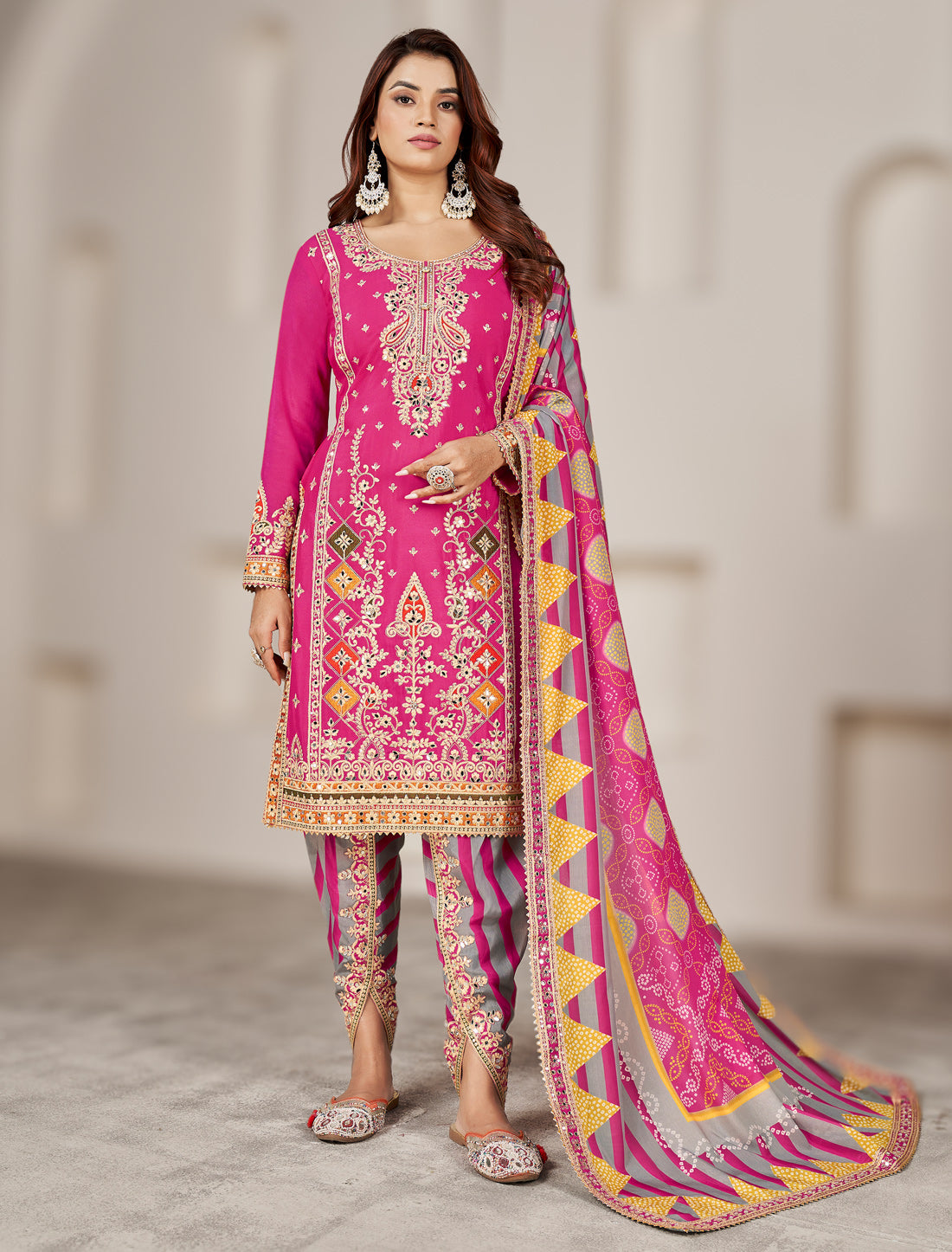 Festive Wear Chinnon Suit with Dupatta Tulip Pant