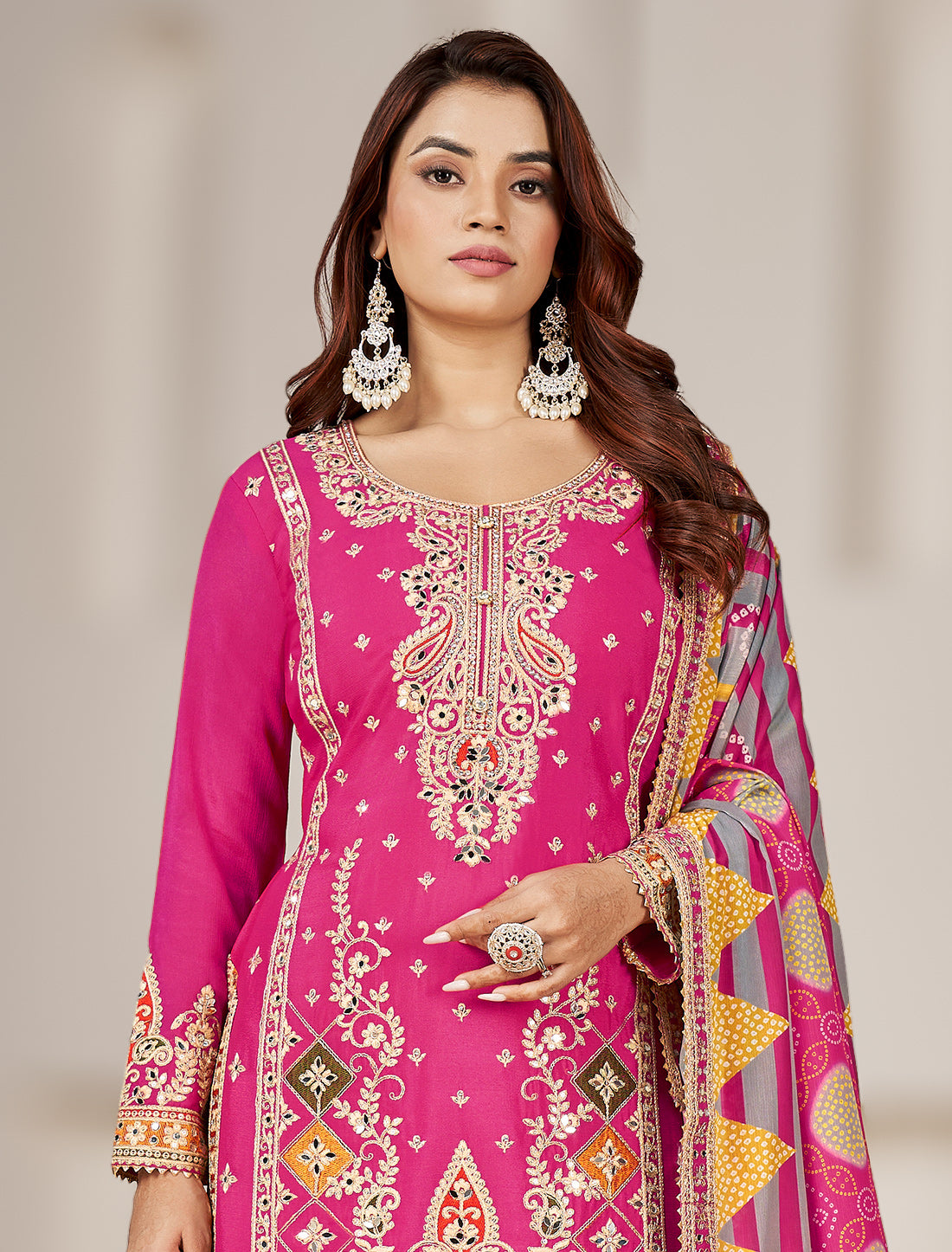 Festive Wear Chinnon Suit with Dupatta Tulip Pant