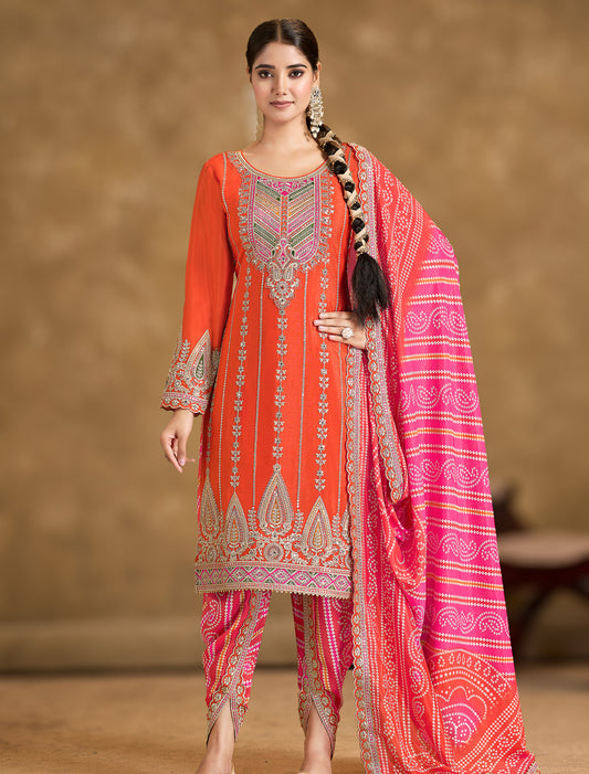 FREESIZE Chinnon Dress Set with Mirror Work – Fits Up to 48 Inch