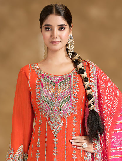 FREESIZE Chinnon Dress Set with Mirror Work – Fits Up to 48 Inch