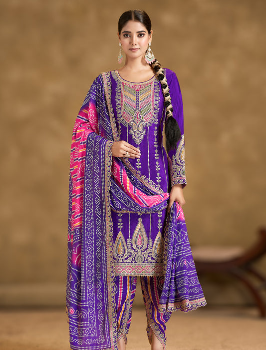 Premium Chinnon Suit with Handmade Mirror Dabka Work – Up to 48 Size