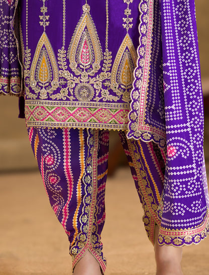 Premium Chinnon Suit with Handmade Mirror Dabka Work – Up to 48 Size