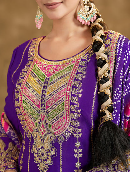 Premium Chinnon Suit with Handmade Mirror Dabka Work – Up to 48 Size