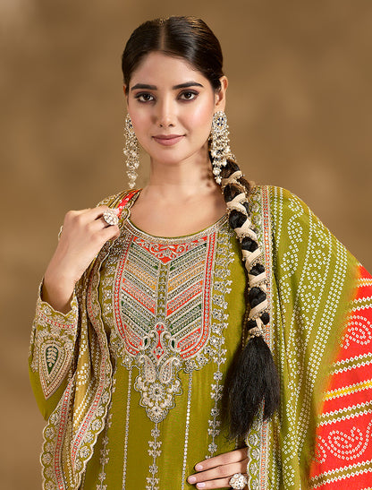 Designer Chinnon Readymade Suit Set with Tulip Pant – Free Size