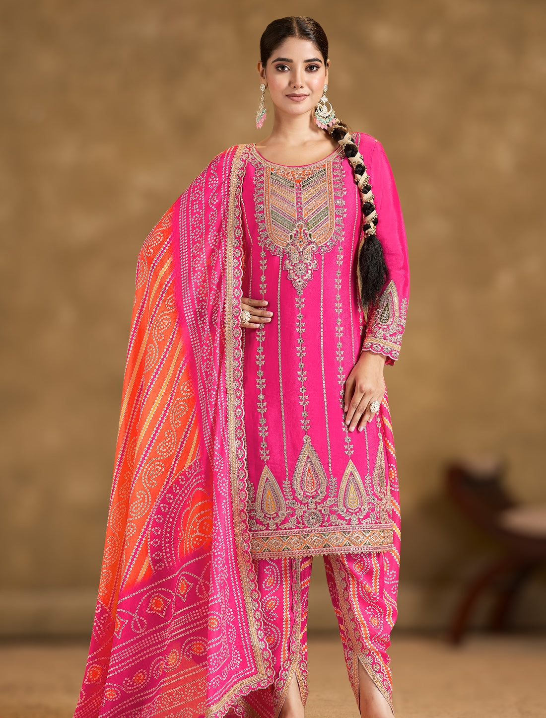 Festive Chinnon Dress Set with Embroidery Mirror Work – FREESIZE