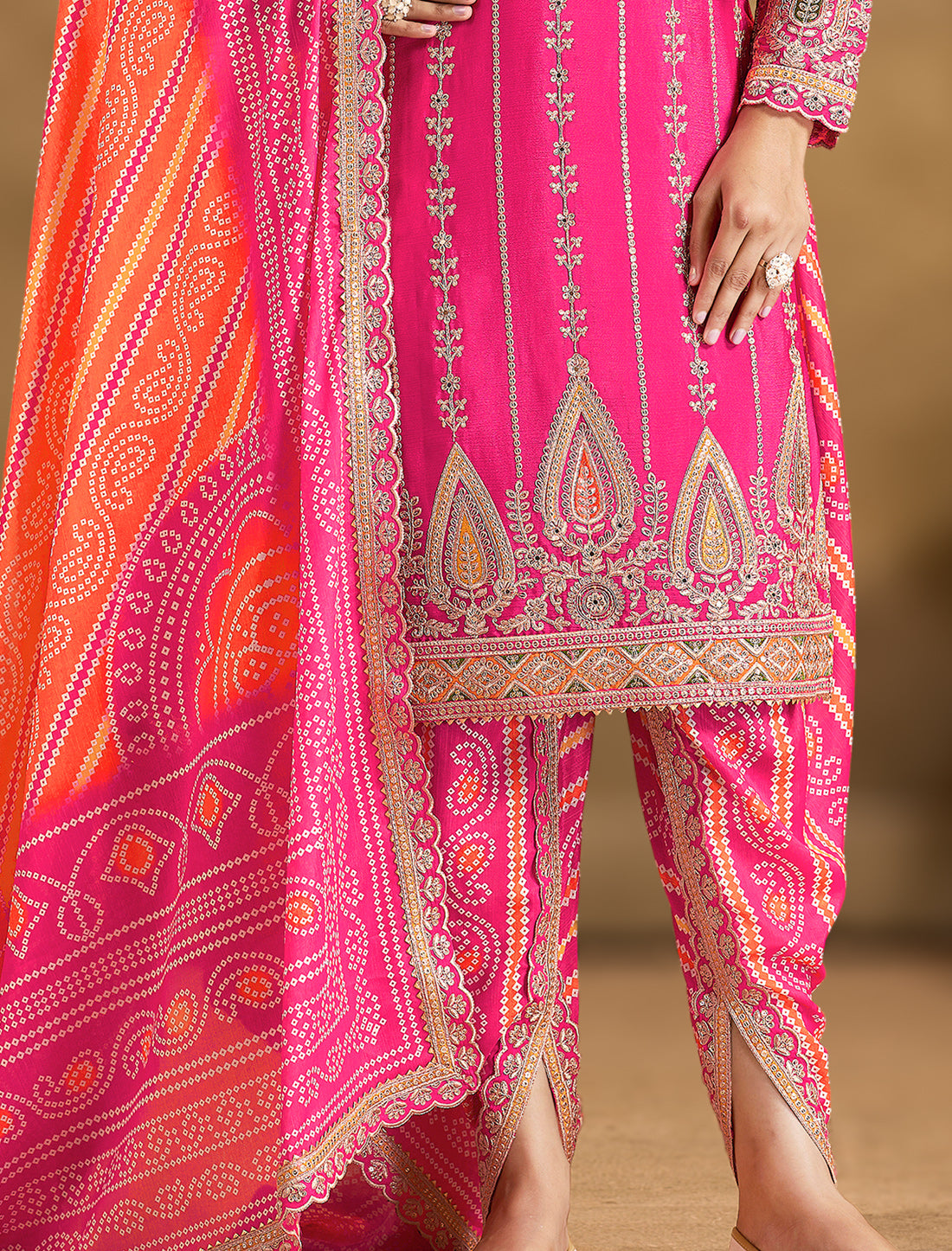 Festive Chinnon Dress Set with Embroidery Mirror Work – FREESIZE