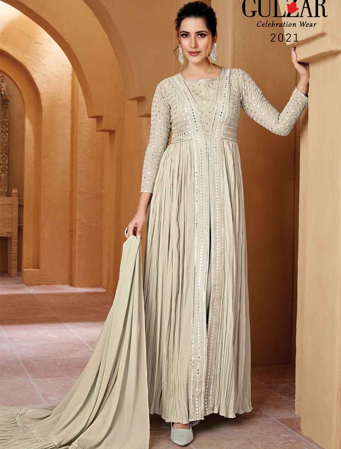 Grey Georgette Ethnic Designer Style Suits