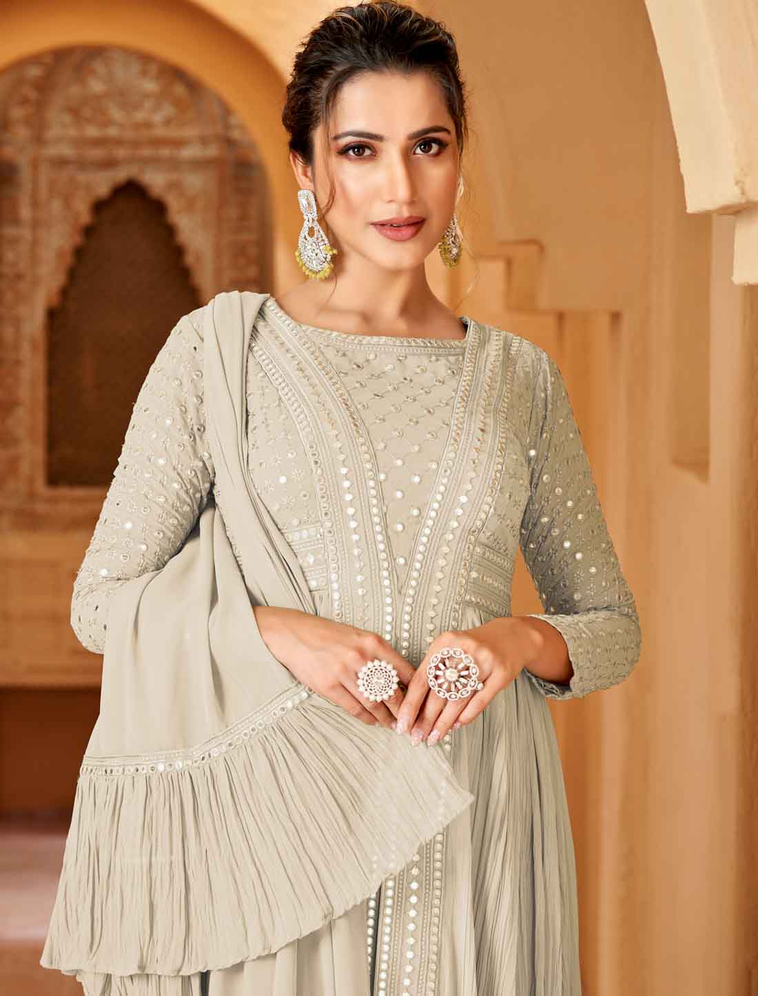 Grey Georgette Ethnic Designer Style Suits