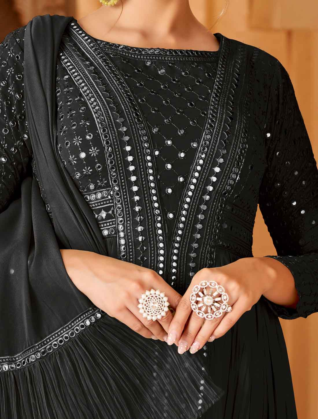 Black Designer Ethnic Georgette Mirror Work Suits