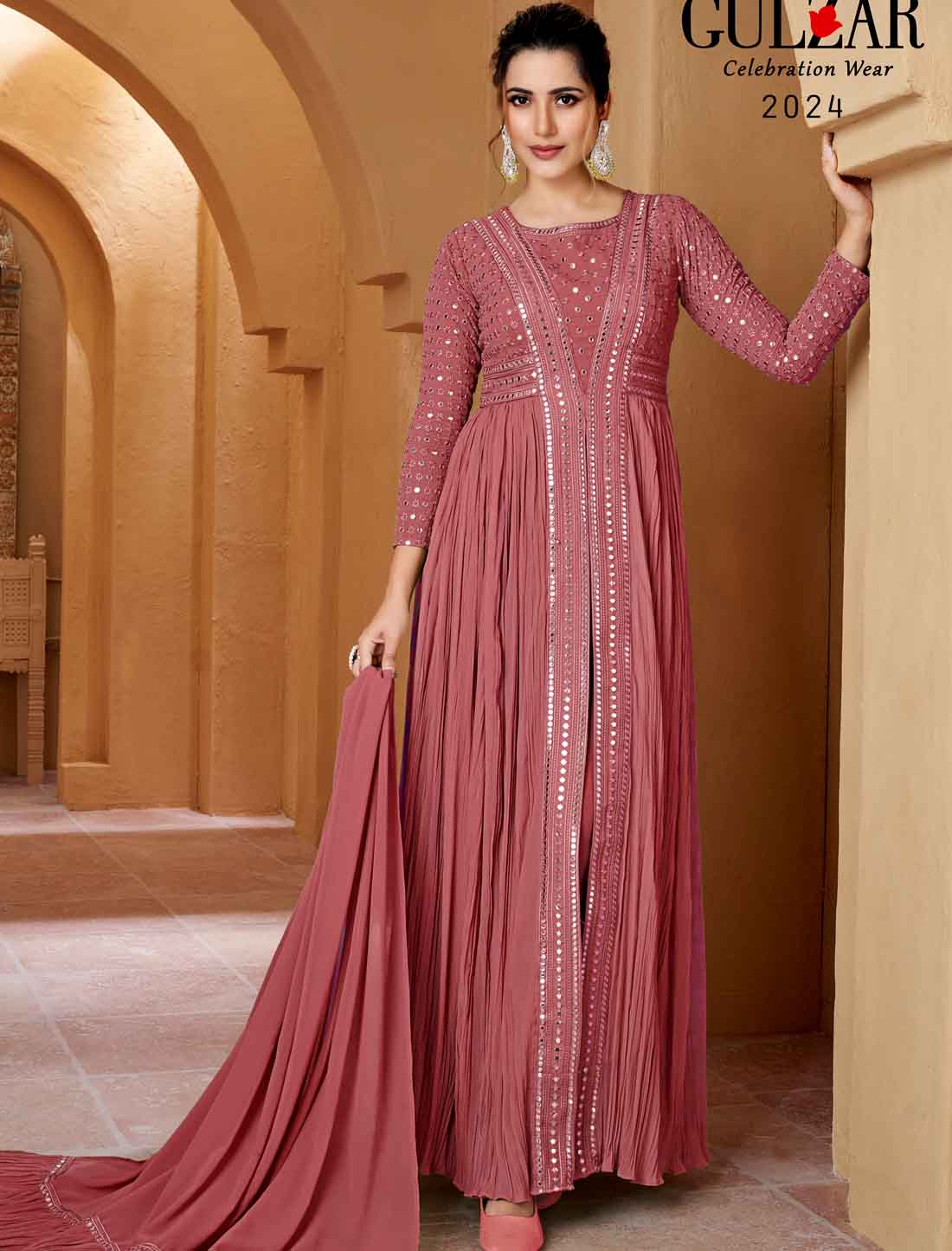 Pink Ethnic Real Georgette Mirror Work Designer Suits