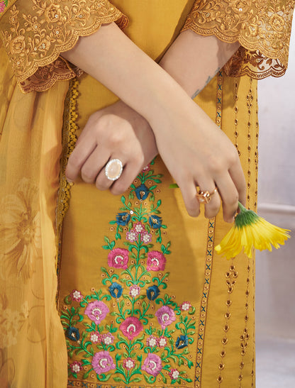 Yellow Freesize Stitched Readymade Dress with Pearl Handwork