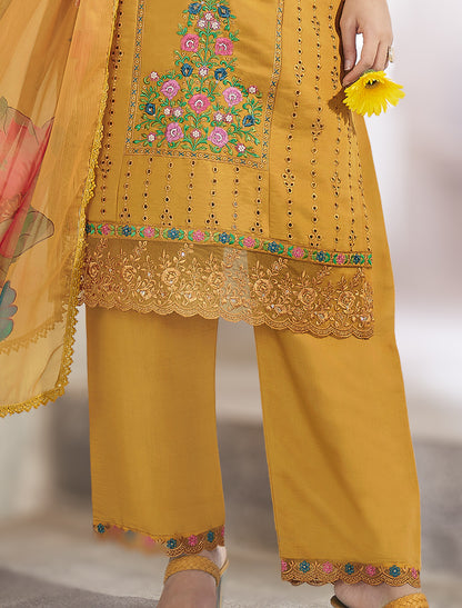 Yellow Freesize Stitched Readymade Dress with Pearl Handwork