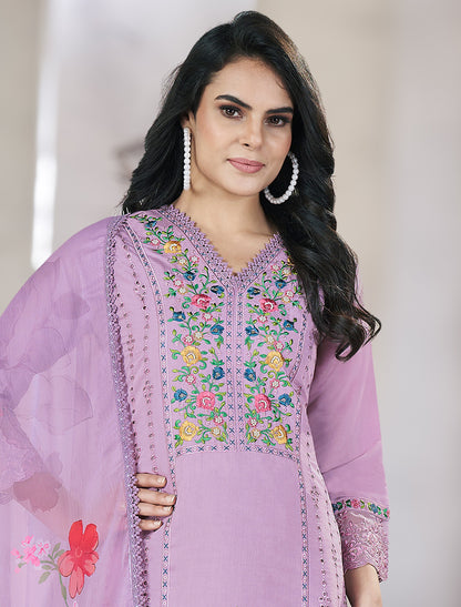 Lavender Elegant Roman Silk Top with Resham Pearl Work