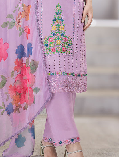 Lavender Elegant Roman Silk Top with Resham Pearl Work