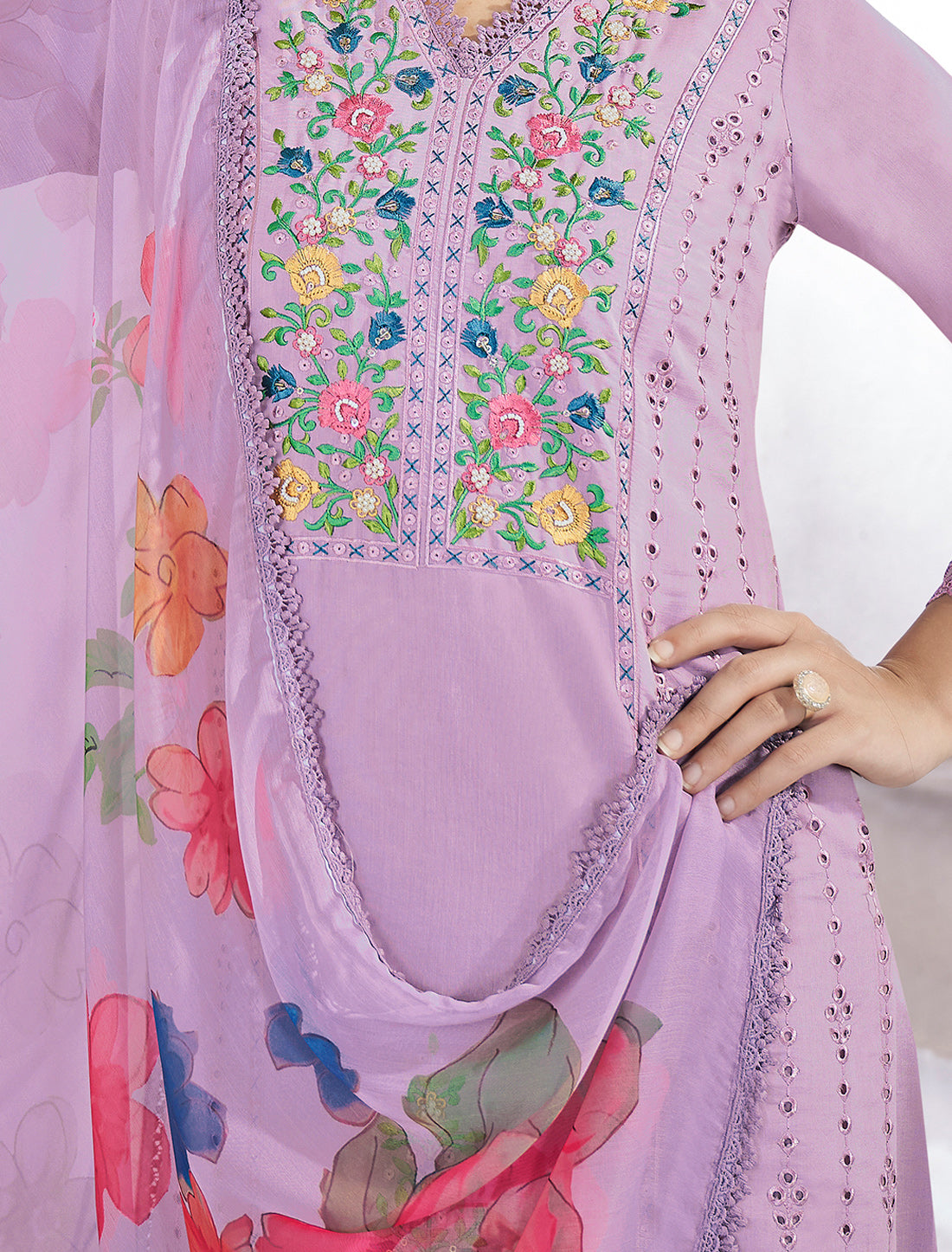 Lavender Elegant Roman Silk Top with Resham Pearl Work