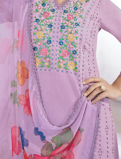 Lavender Elegant Roman Silk Top with Resham Pearl Work