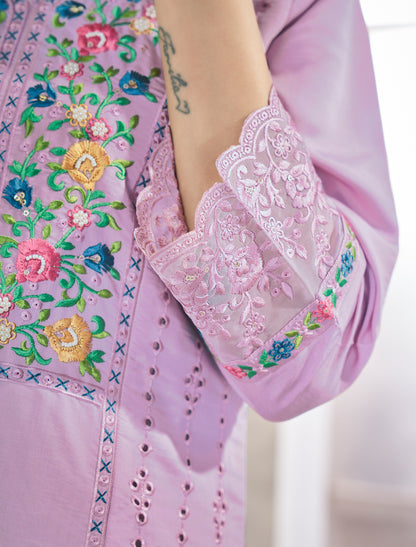 Lavender Elegant Roman Silk Top with Resham Pearl Work