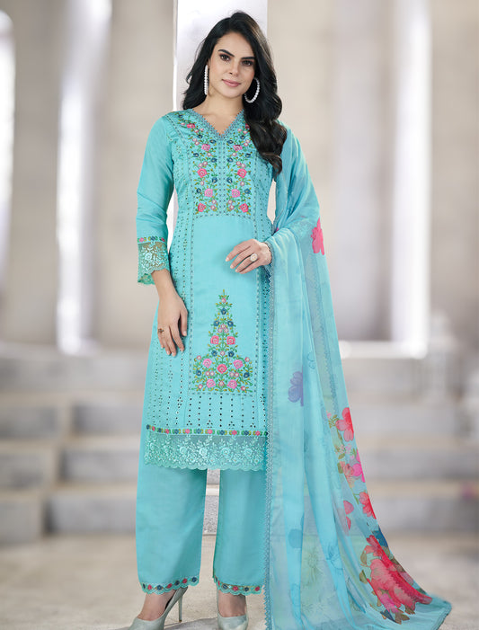 Blue Readymade Freesize Outfit with Chiffon Dupatta