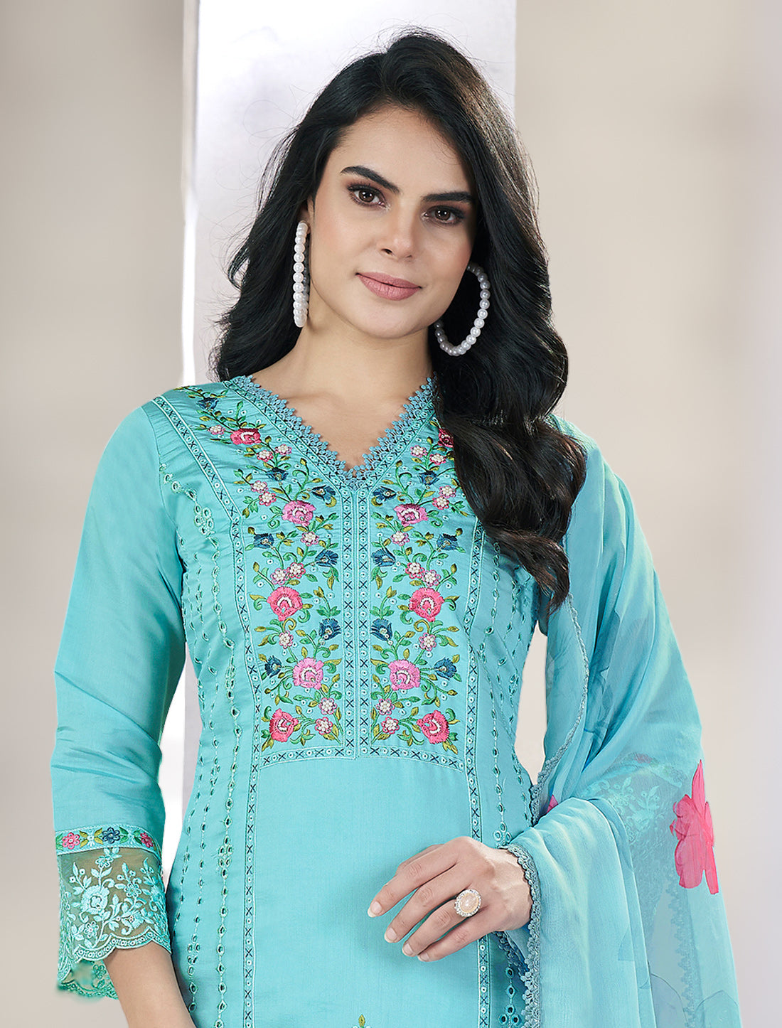 Blue Readymade Freesize Outfit with Chiffon Dupatta
