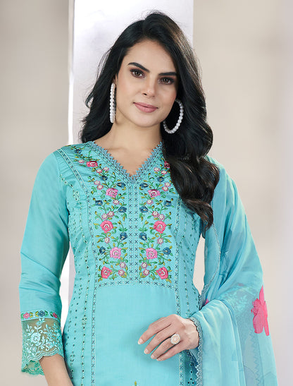 Blue Readymade Freesize Outfit with Chiffon Dupatta