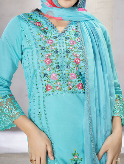 Blue Readymade Freesize Outfit with Chiffon Dupatta
