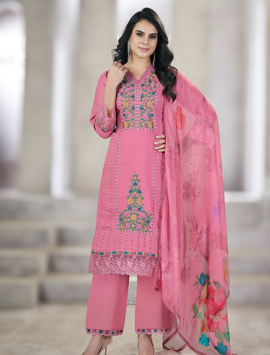 Pink Designer Pearl Work Dress – Freesize up to 48"
