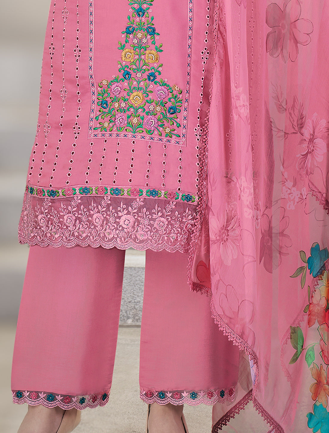 Pink Designer Pearl Work Dress – Freesize up to 48"
