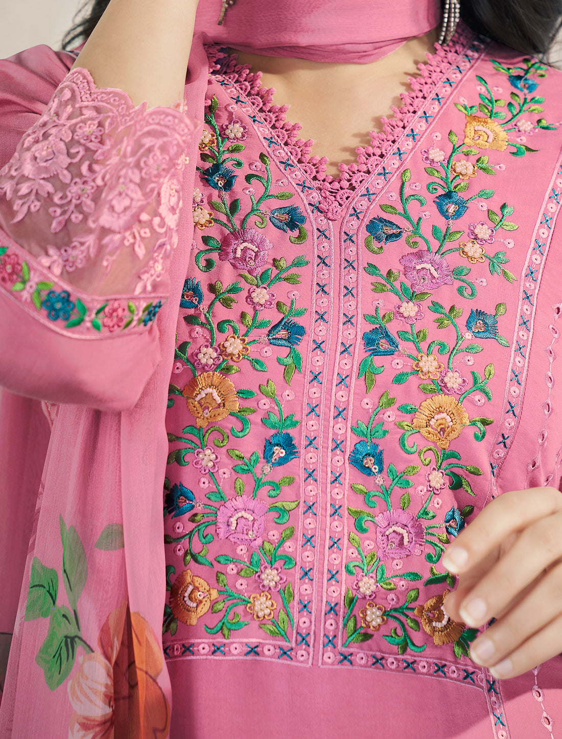 Pink Designer Pearl Work Dress – Freesize up to 48"