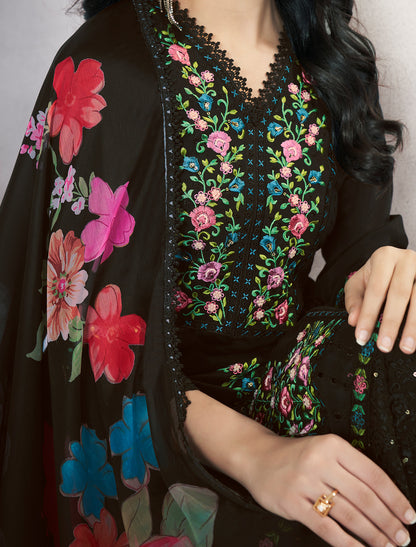 Black Premium Roman Silk Suit with Handcrafted Work