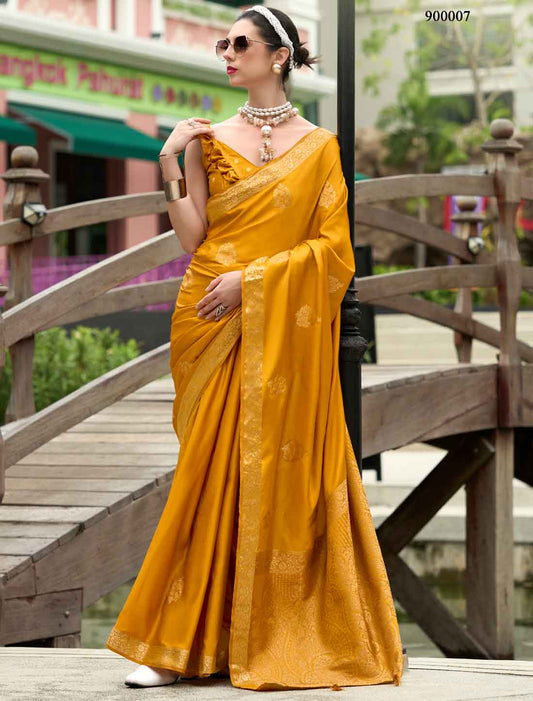 Ethnic Pure Satin Handloom Weaving Party Wear Saree