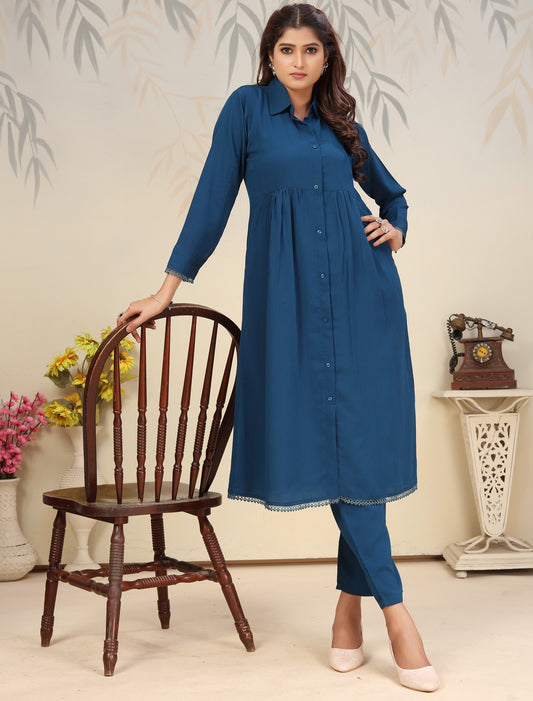 Peacock Blue Ethnic Cottom Kurta Sets