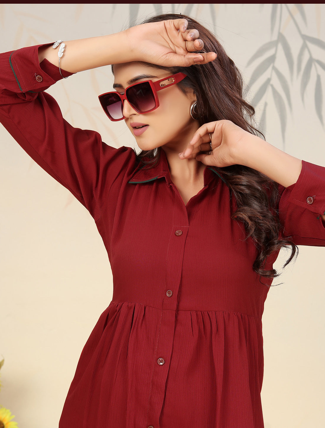 Maroon Ethnic Cotton Kurta Sets For Women