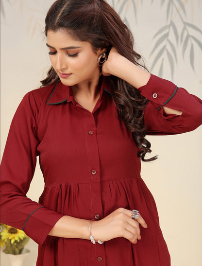 Maroon Ethnic Cotton Kurta Sets For Women