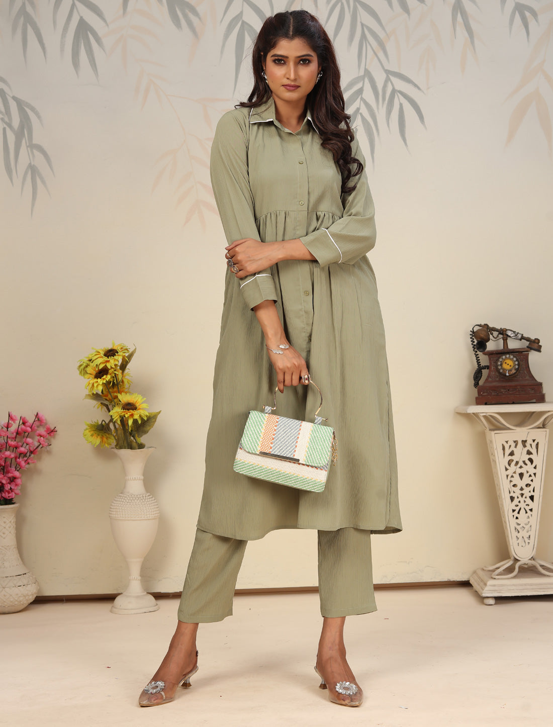 Pista Green Ethnic Rinkal Cotton Kurta Sets