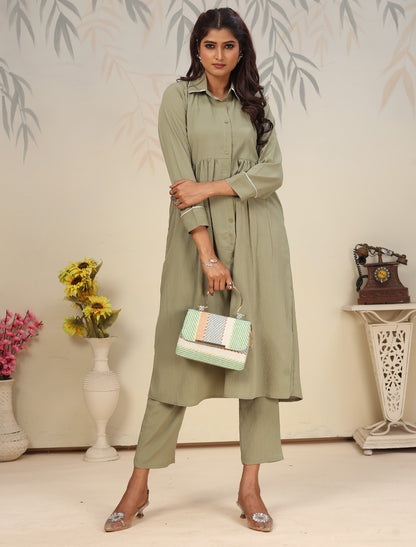 Pista Green Ethnic Rinkal Cotton Kurta Sets
