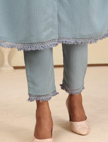 Sky Blue Ethnic Cotton Top with Pant Kurta Sets